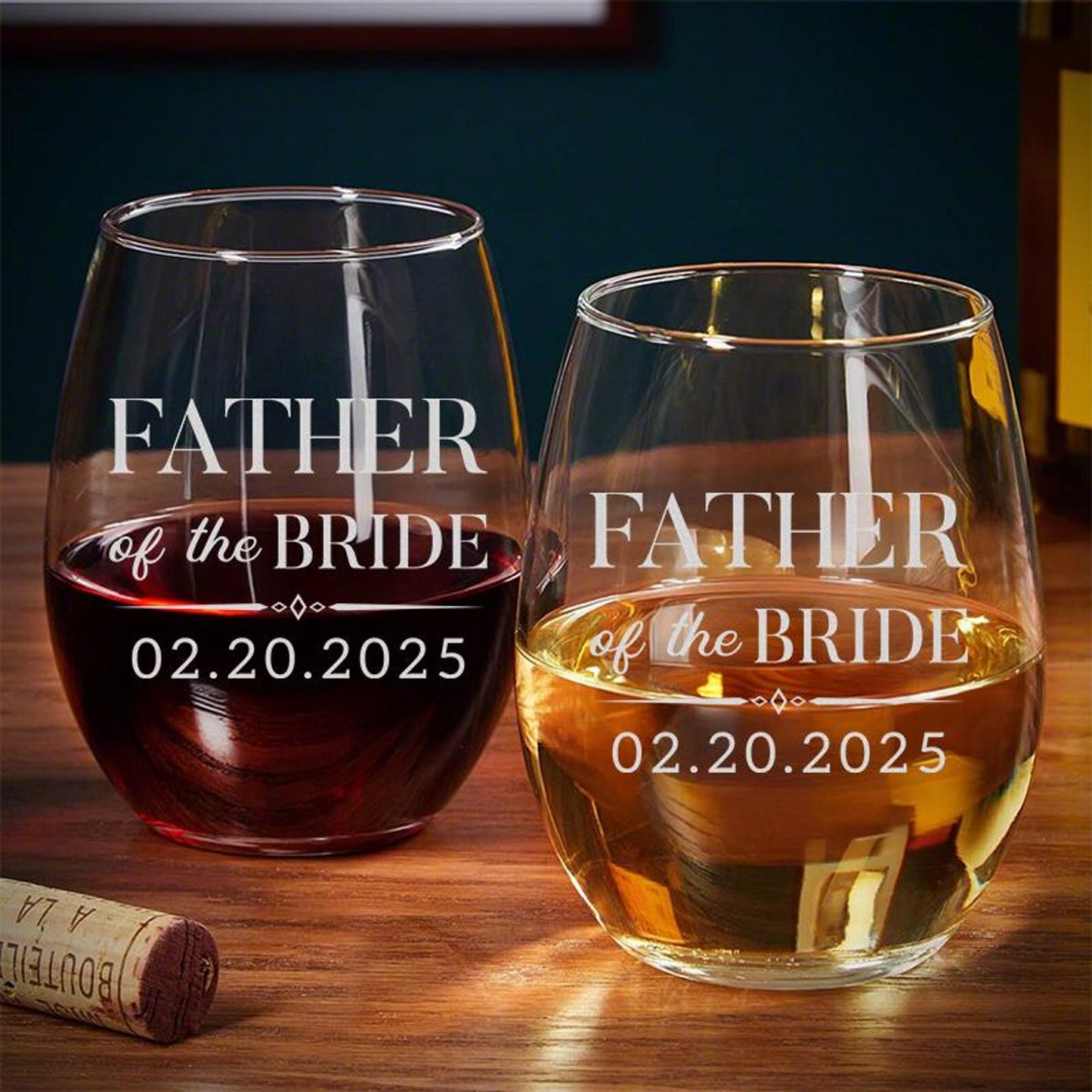 Personalized Father of the Bride Wine Glass | Wedding Gifts | Gifts for Parents of the Bride and Groom