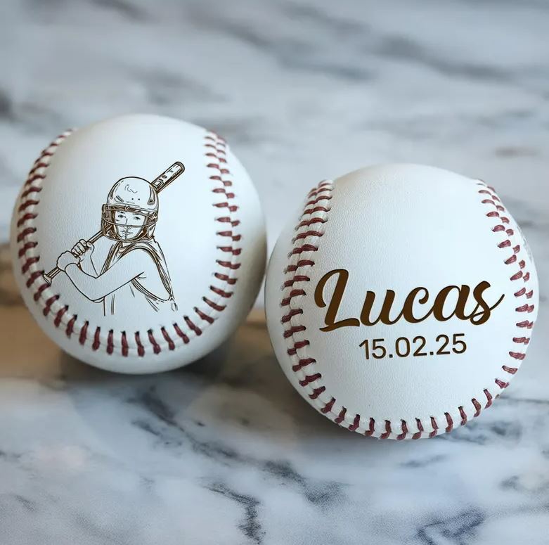 Personalized Photo On Baseball Engraved | Custom Gift For Son | Engraved Gift For Kids