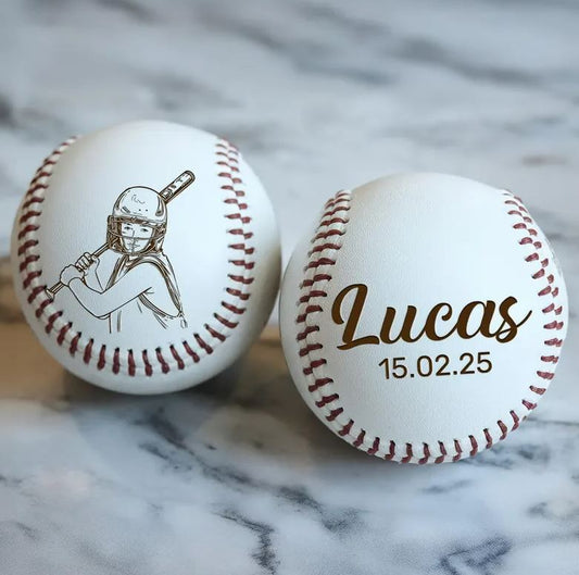 Personalized Photo On Baseball Engraved | Custom Gift For Son | Engraved Gift For Kids