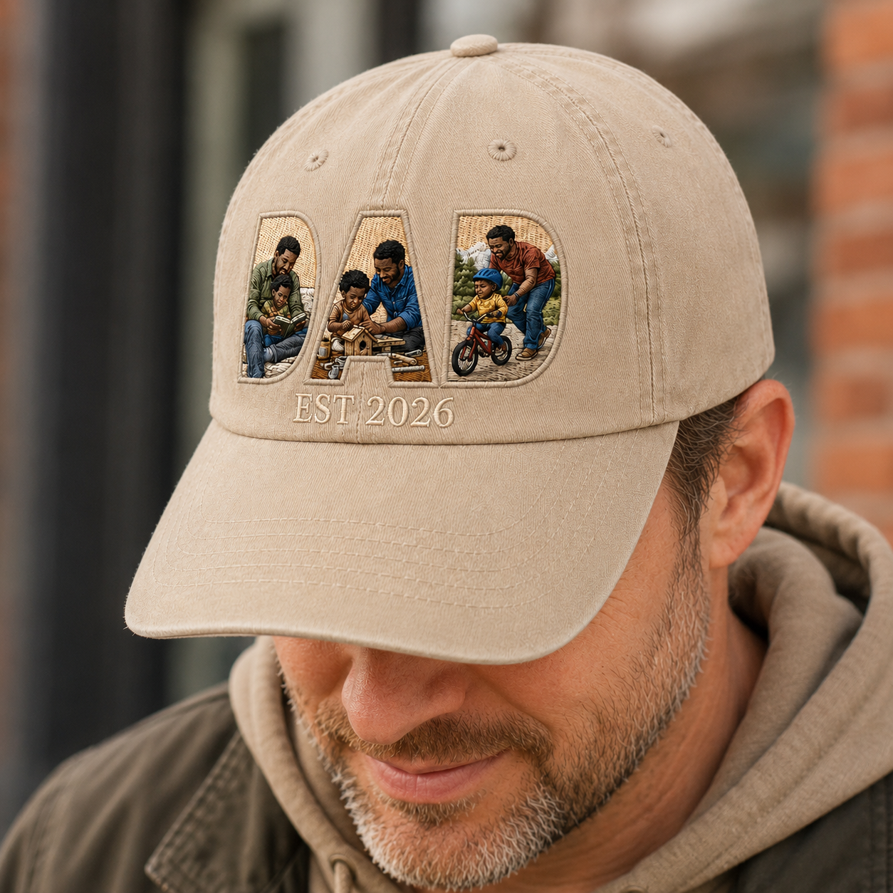 Custom Photo Dad & Kids Embroidered Hat, Personalized Cap, Custom Portrait Dad Hat, Father’s Day Gift TOM99
