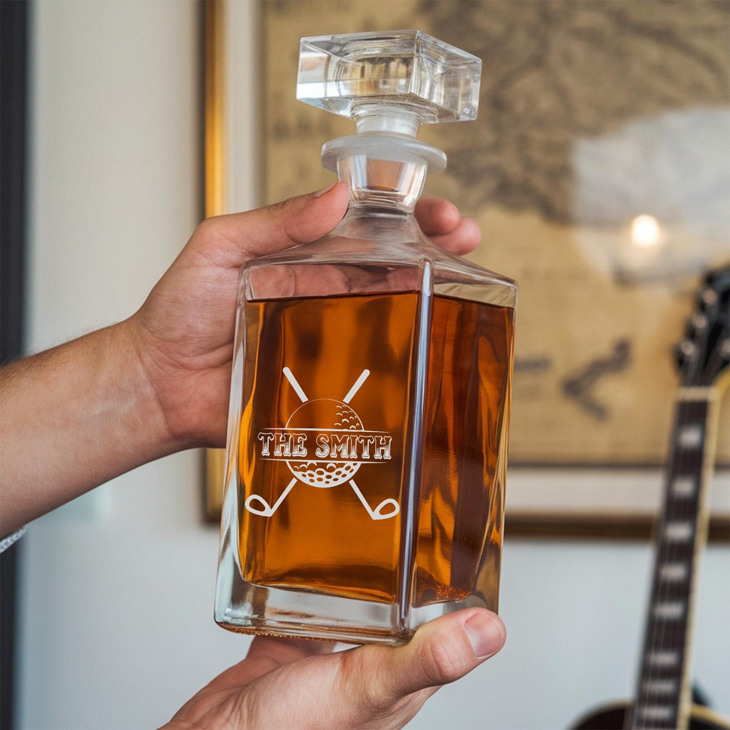 Golf Personalized Classic Whiskey Glass And Decanter Set | Engraved Gift For Retirement
