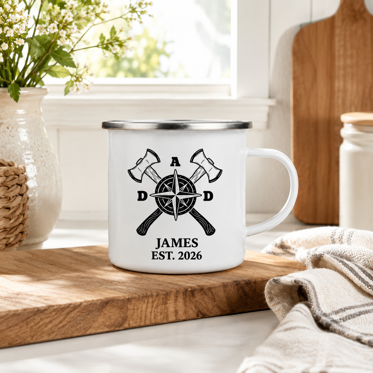 Personalized Dad Camp Mug 12oz, Custom Dad Enamel Cup, Gift For Dad TOM99