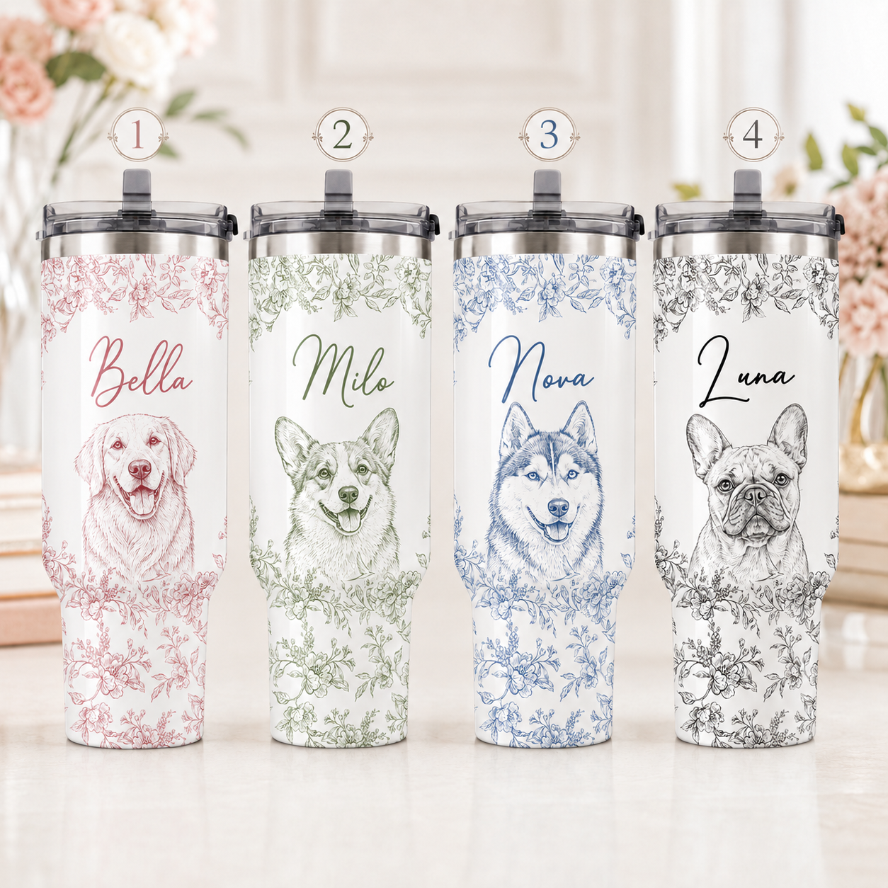 Custom Photo Flower Dog 30oz Tumbler | Gift For Dog Lovers | Pet Lover Gifts TOM99