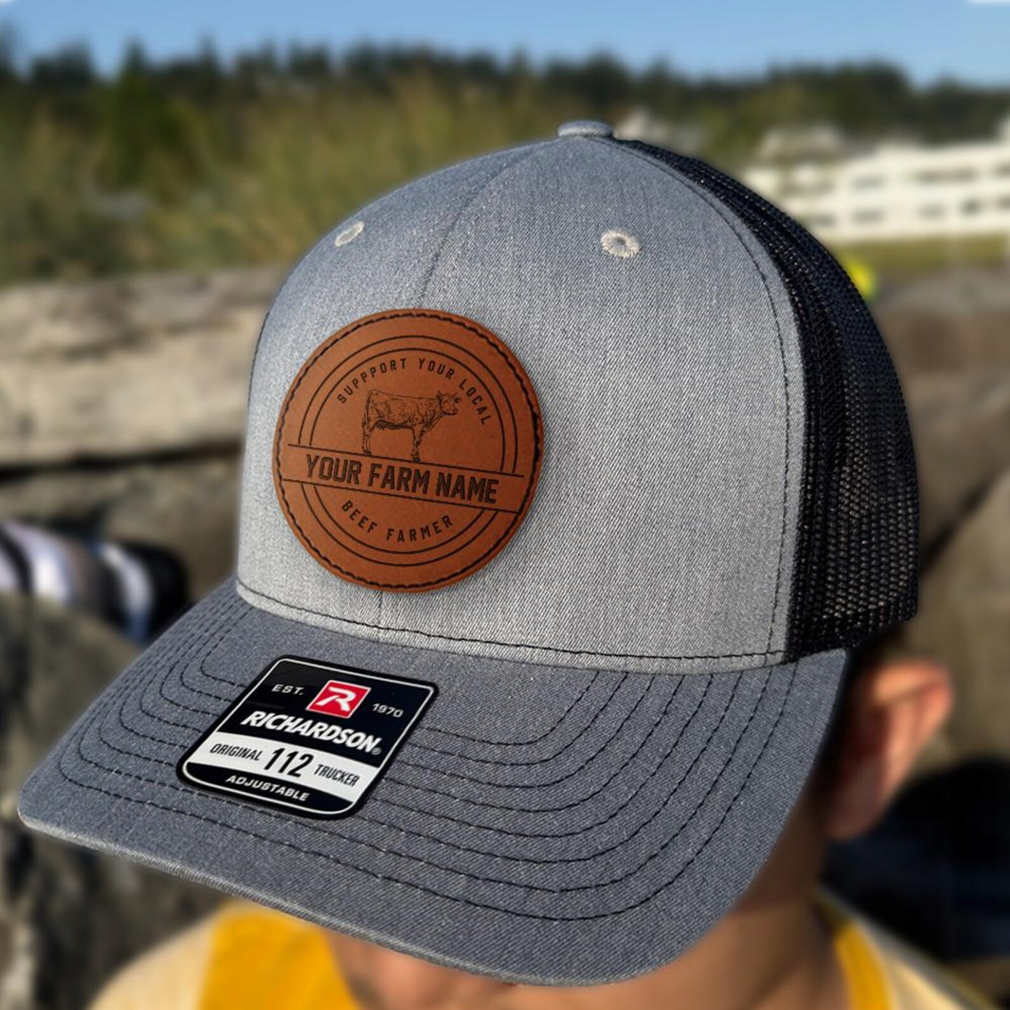 Personalized Farm Name Trucker Hat | Leather Patch Hat | Gift Idea For Farmer