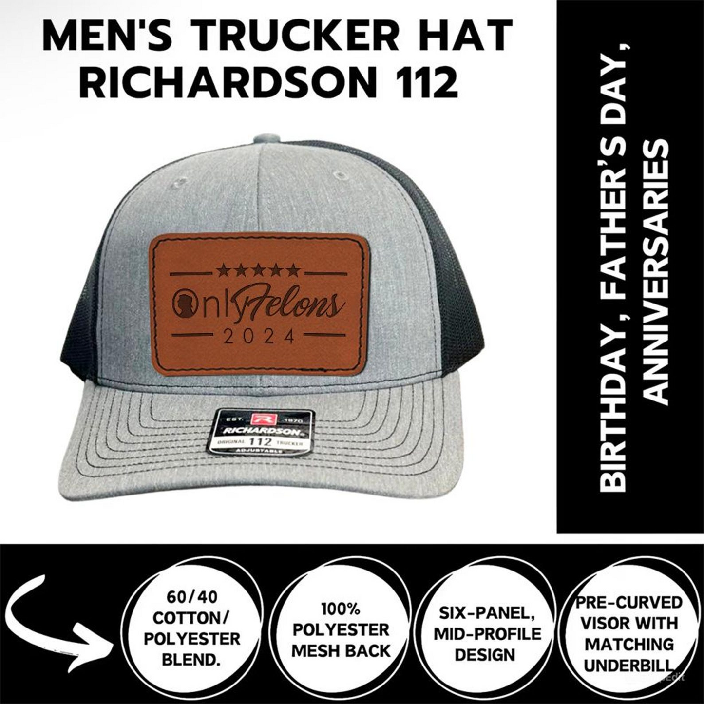 Only Felons 2024 Hat | Only Felons Trucker Hat Gifts| Trump Hat | Trump 45 47 Trucker Cap | Patch Trucker Hat | Trump Richardson 112