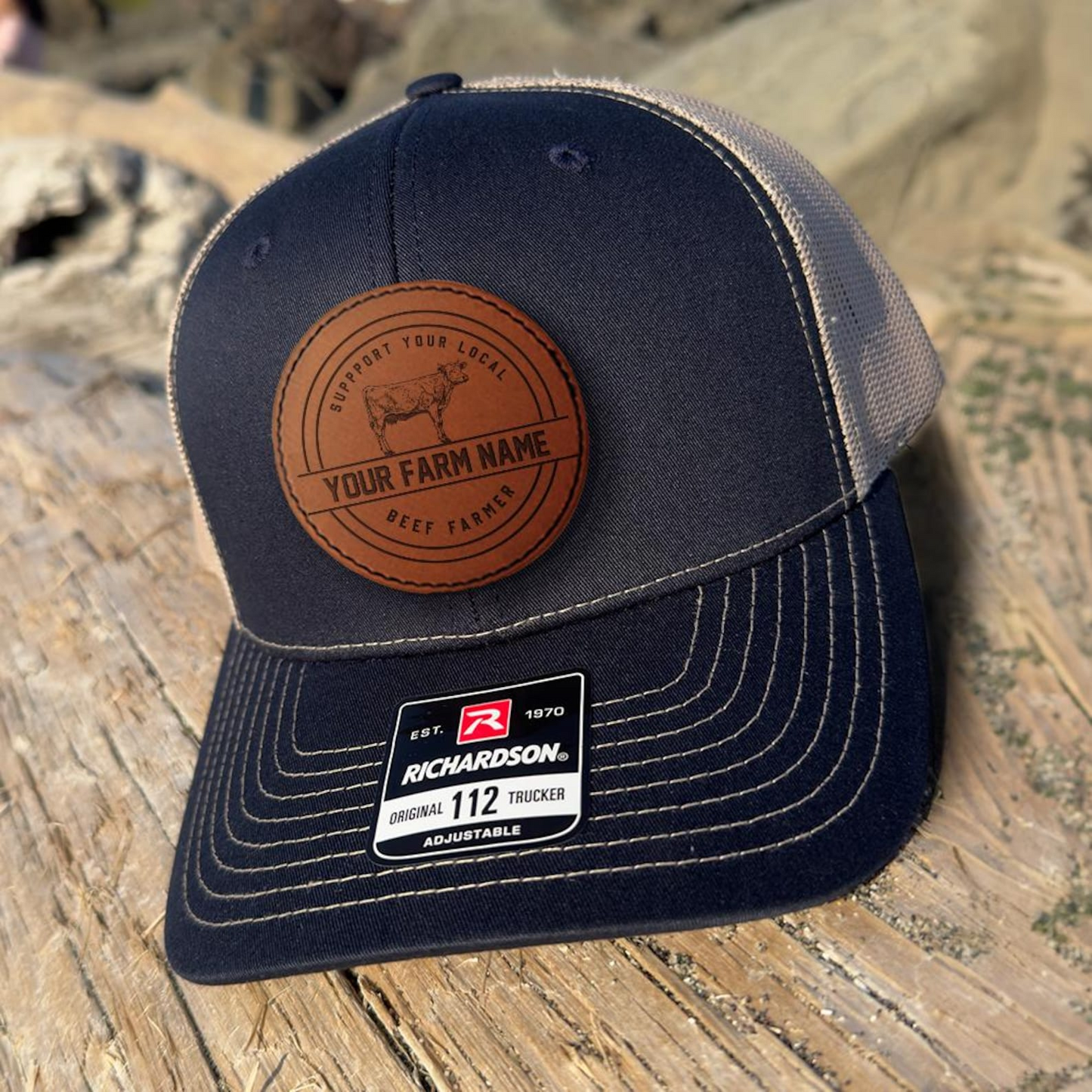 Personalized Farm Name Trucker Hat | Leather Patch Hat | Gift Idea For Farmer