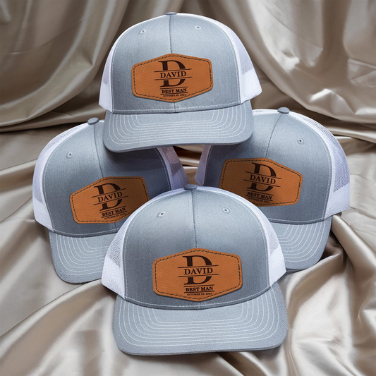 Custom Groomsman Name Trucker Hat | Leather Patch Hat | Personalized Wedding Hat