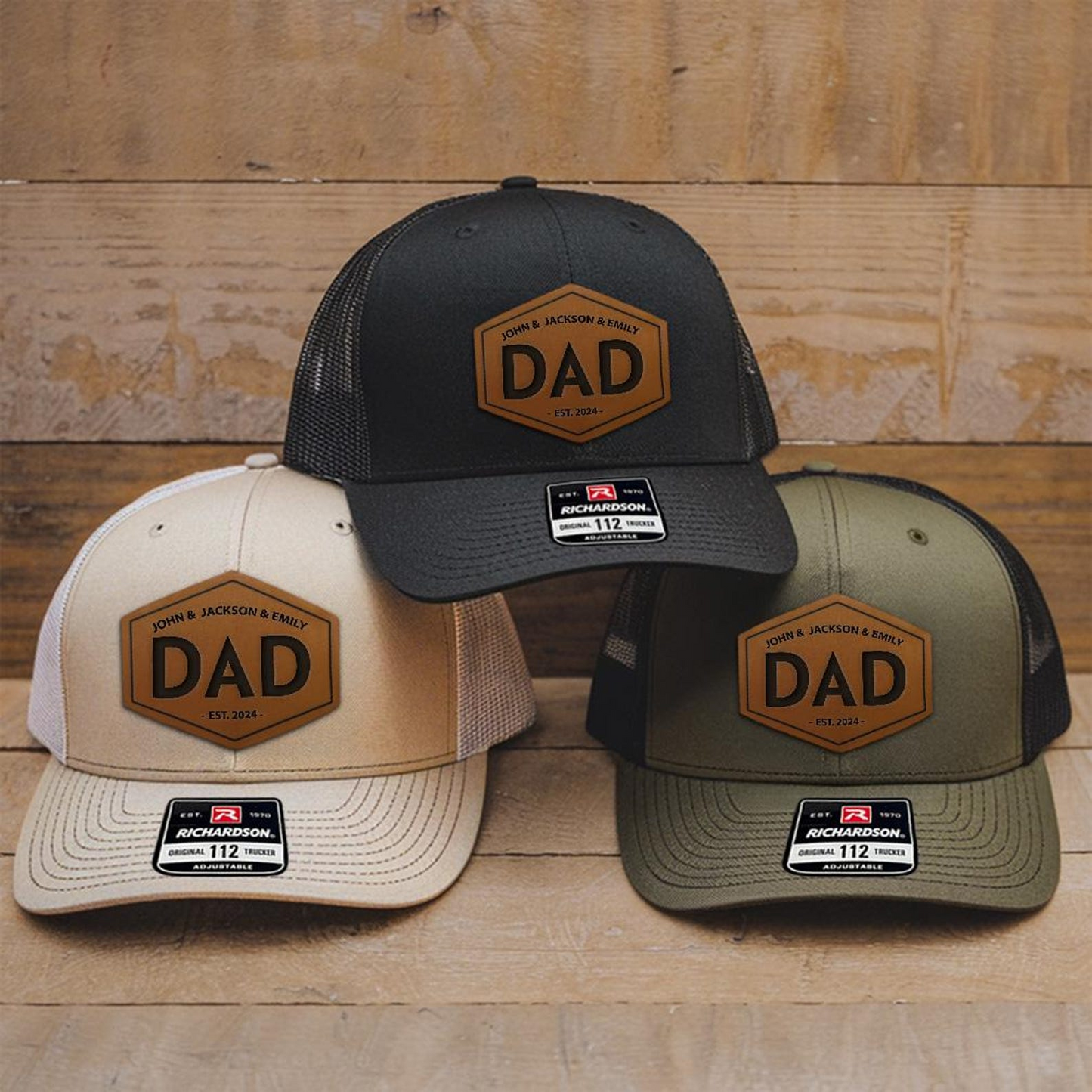 Custom Name And Year Trucker Hat | Leather Patch Hat | Gift For Dad