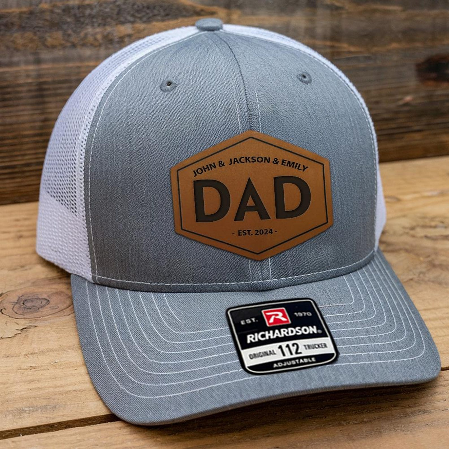 Custom Name And Year Trucker Hat | Leather Patch Hat | Gift For Dad