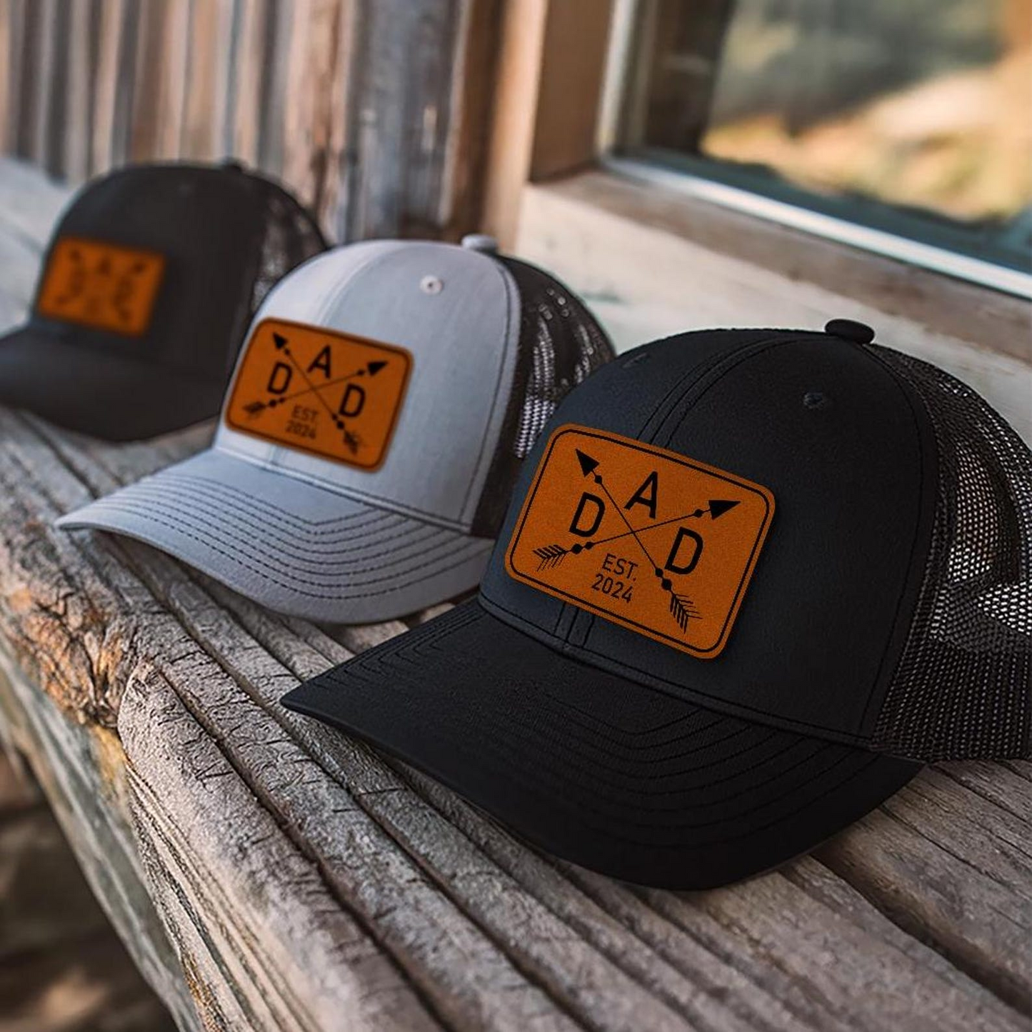 Personalized Dad Trucker Hat | Custom Year Leather Patch Hat | Gift Idea For Dad