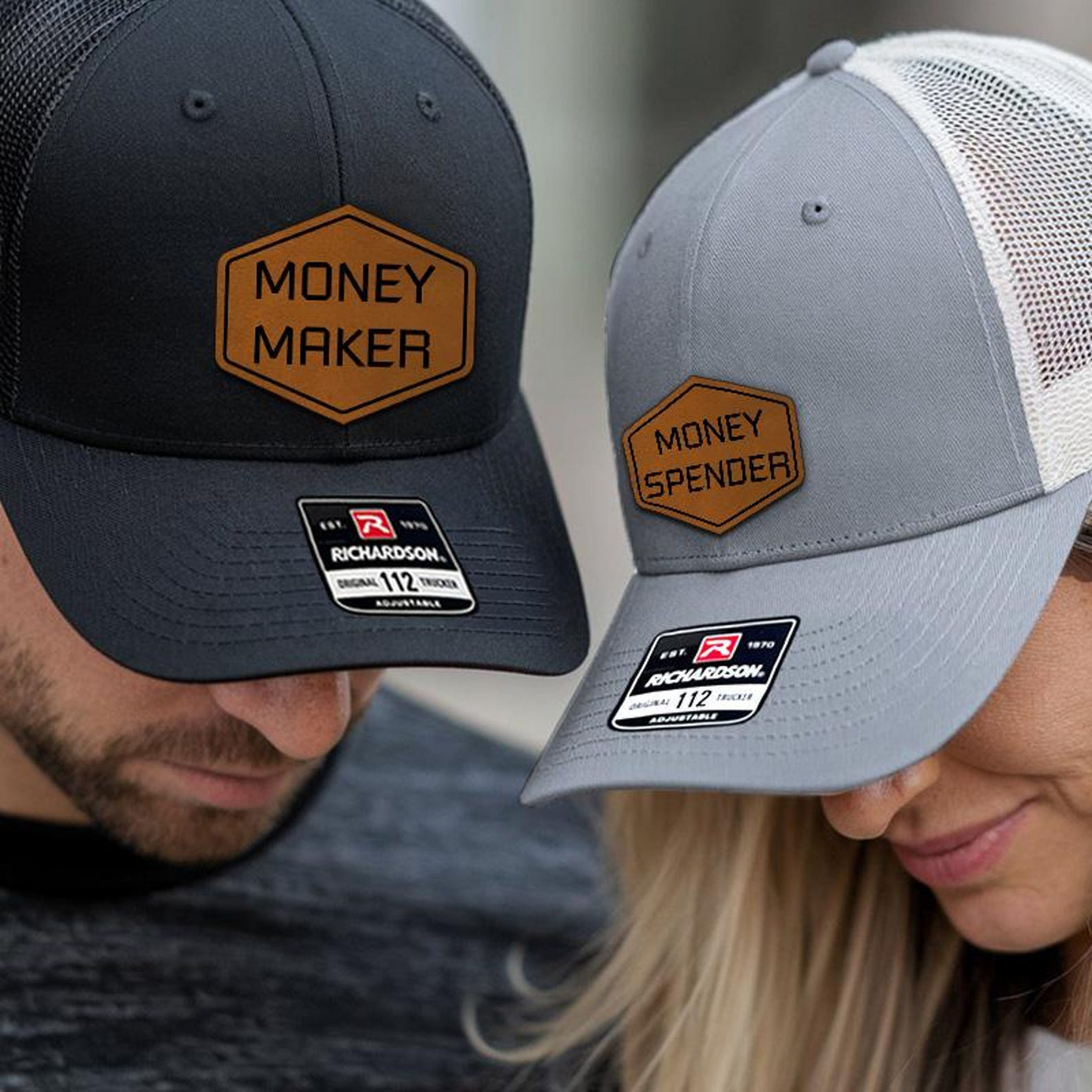 Money Maker Money Spender Trucker Hat | Leather Patch Hat | Gift Idea For Couple