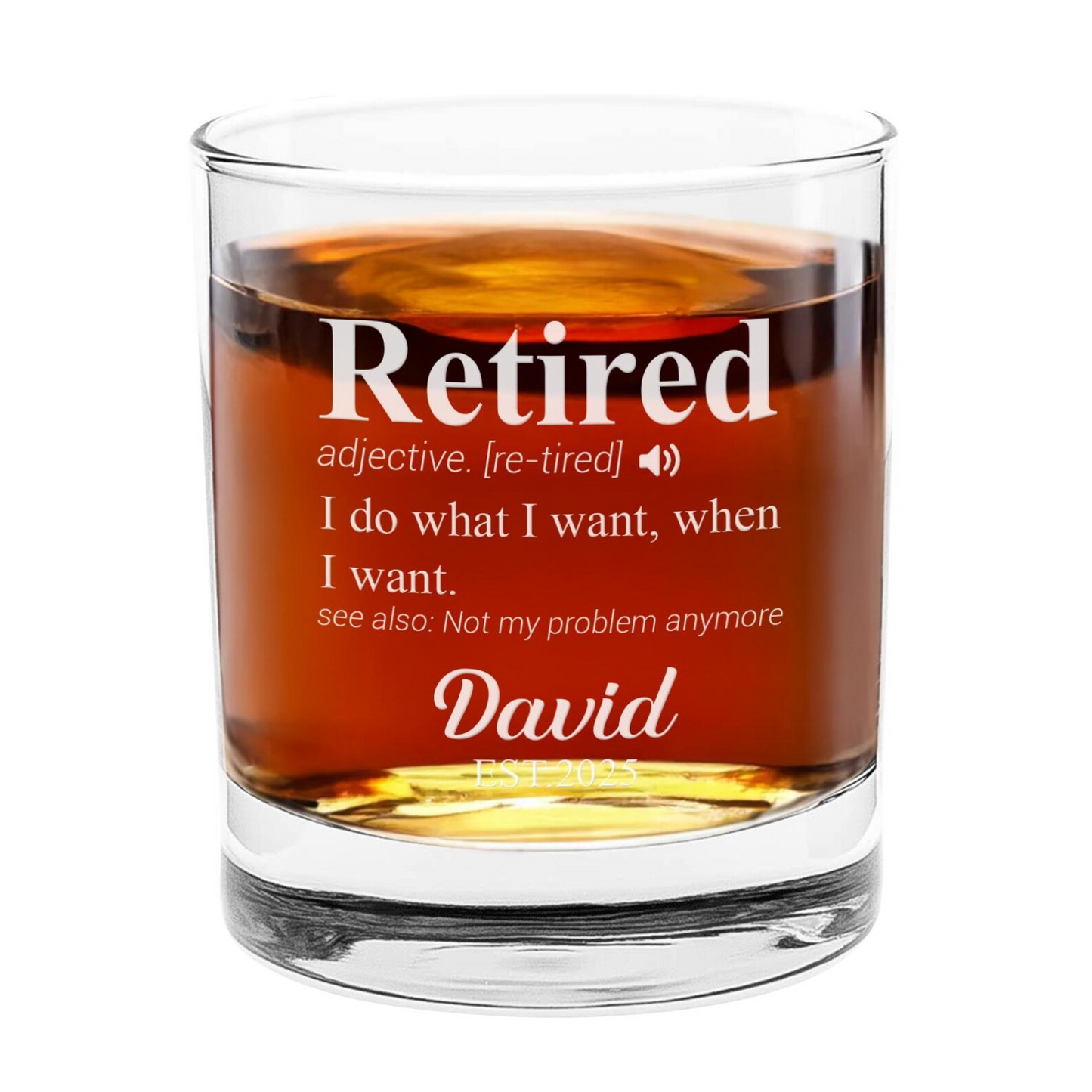 Retired Whiskey Glass | Funny Retirement Gifts | Engraved Whiskey Glass