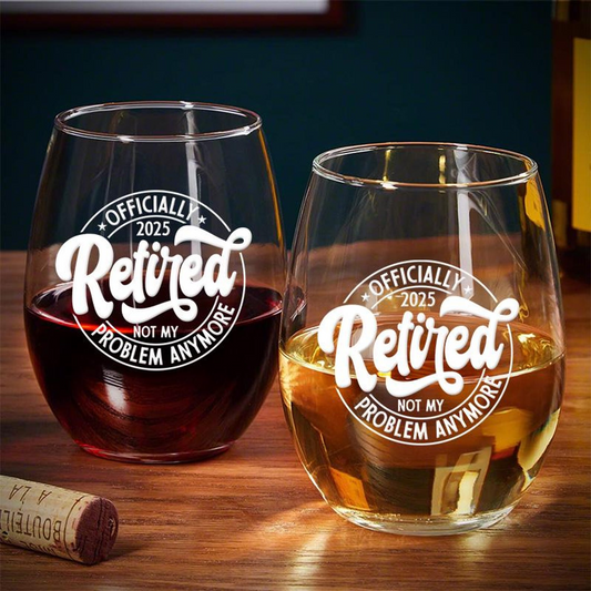 Officially Retired Engraved Retirement Stemless Wine Glass | Engraved Wine Glass | Funny Retirement Gift