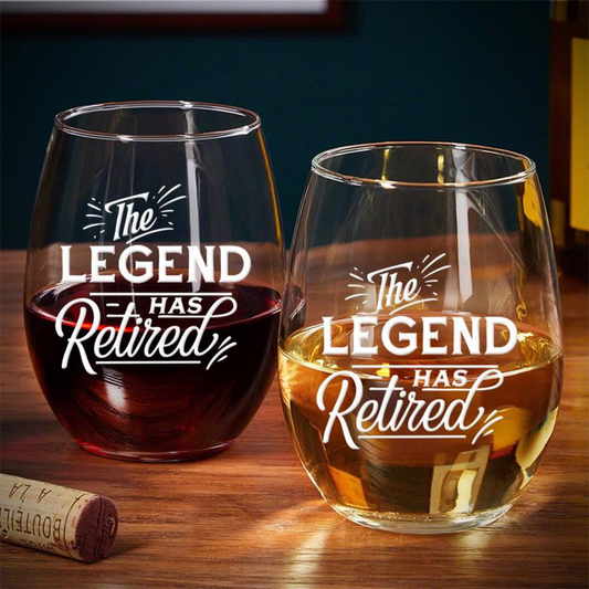 The Legend Has Retired Timeless Wine Glass | Engraved Wine Glass | Funny Retirement Gift