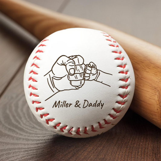 Personalized Dad and Kid Fist Bump | Custom Name Engraved Baseball | Father's Day Gift