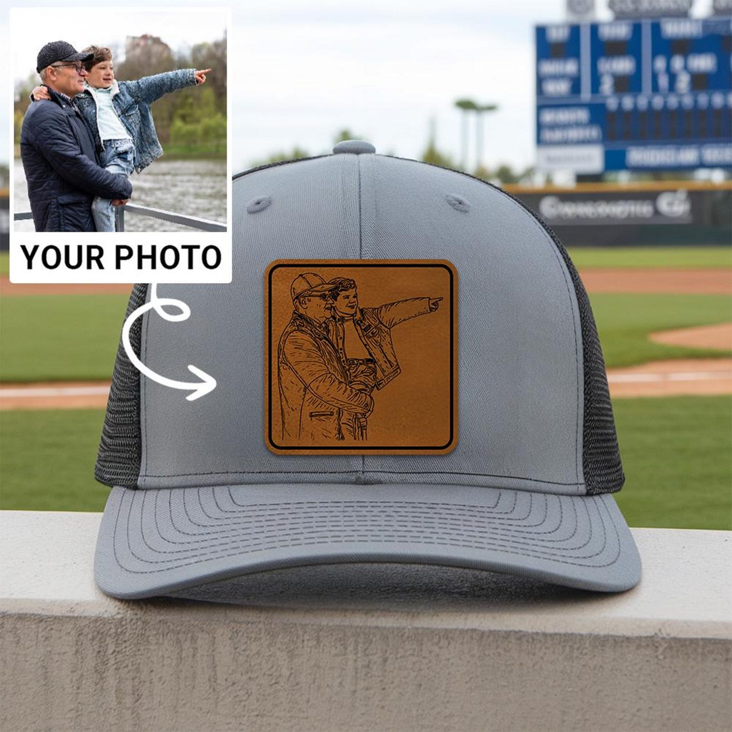Custom Photo Dad Trucker Hat | Leather Patch Hat | Gift Idea For Dad TNB164