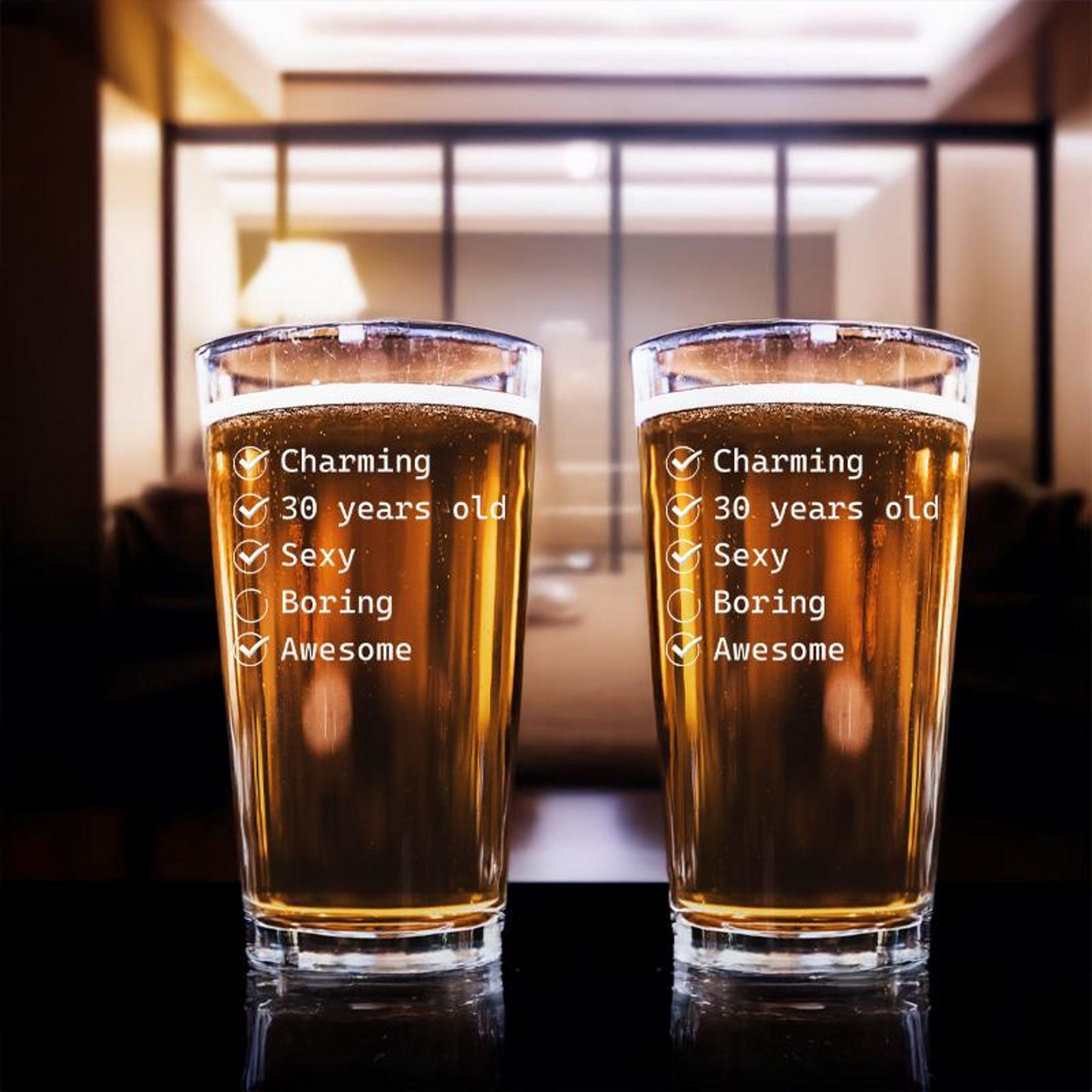 Check Box Birthday 30 Pint Glass | Funny Gift Idea | Engraved Beer Glass
