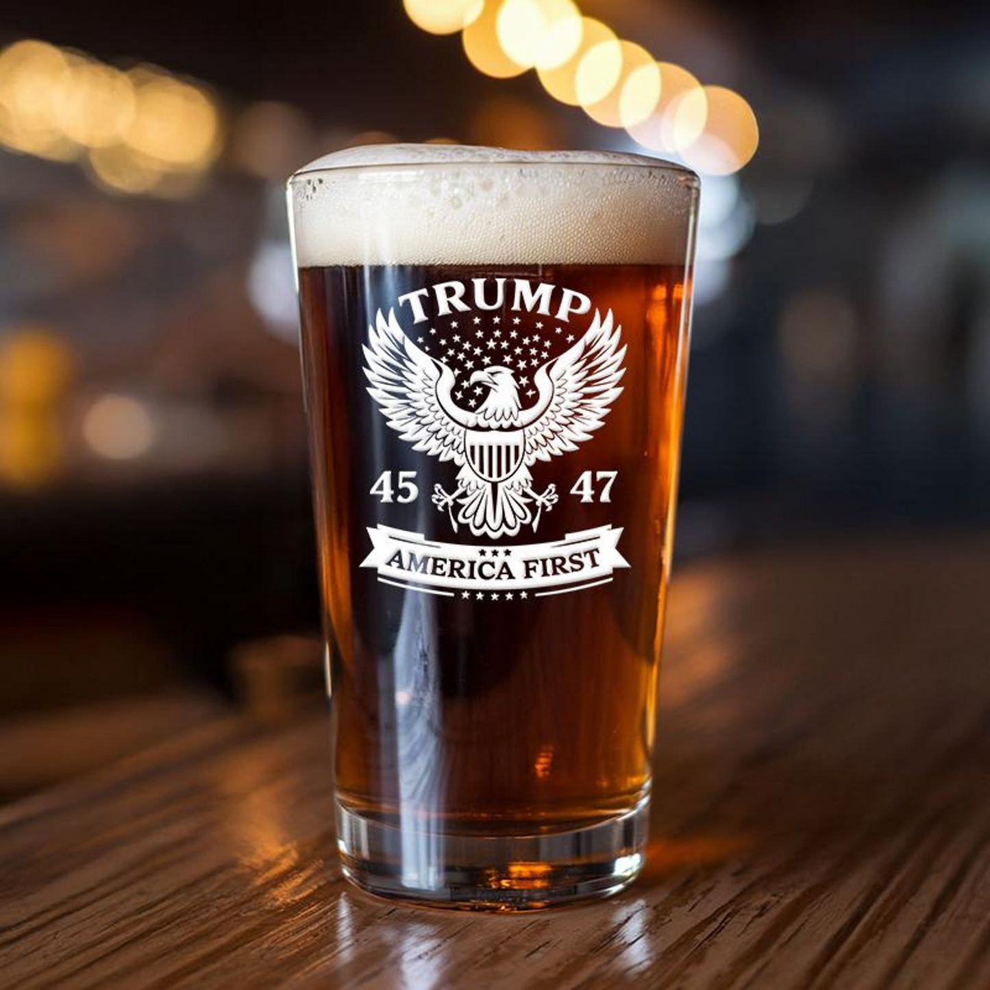 Trump 45 47 America First Pint Glass | Trump 2024 Pint Glass | Patriotic Gift Engraved Beer Glass