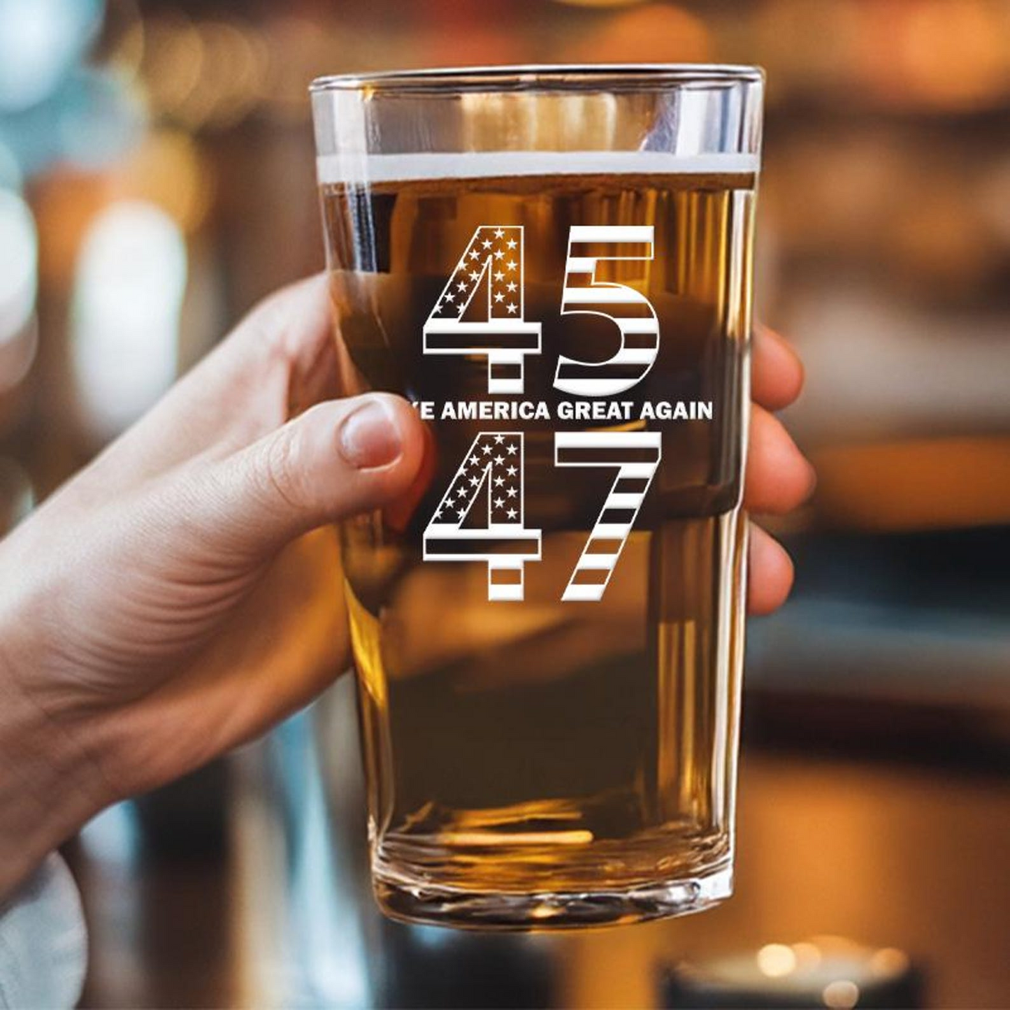 45 47 MAGA Trump Pint Glass | Trump 2024 | Patriotic Gift Engraved Beer Glass