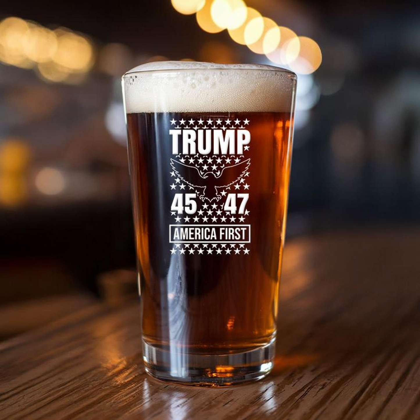 Trump 45/47 Pint Glass | America First Engraved Beer Glass | Patriotic Gift For Trump Supporters