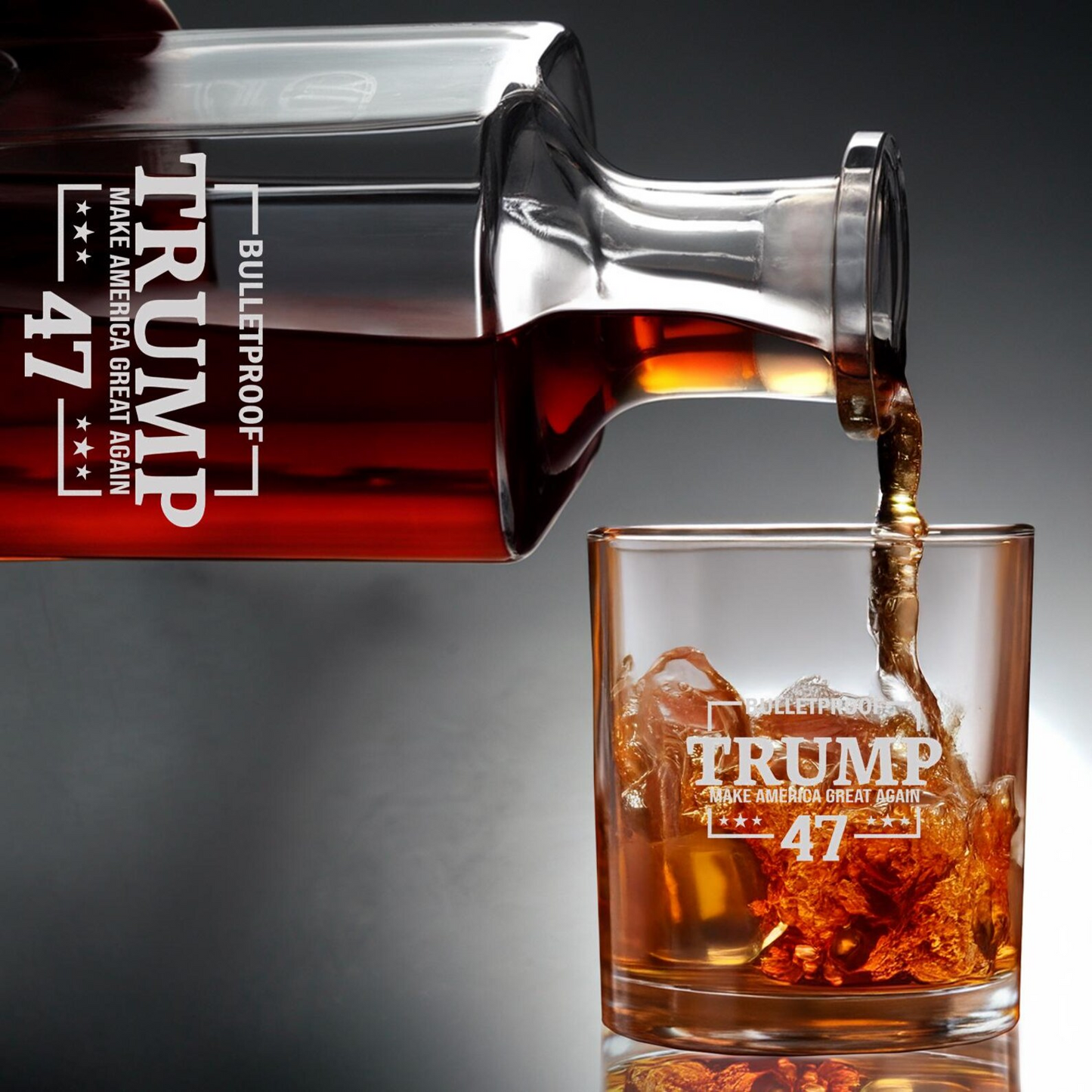Trump Bulletproof Decanter & Whiskey Glass Set | Engraved Whiskey Decanter | Gift For Trump Supporters