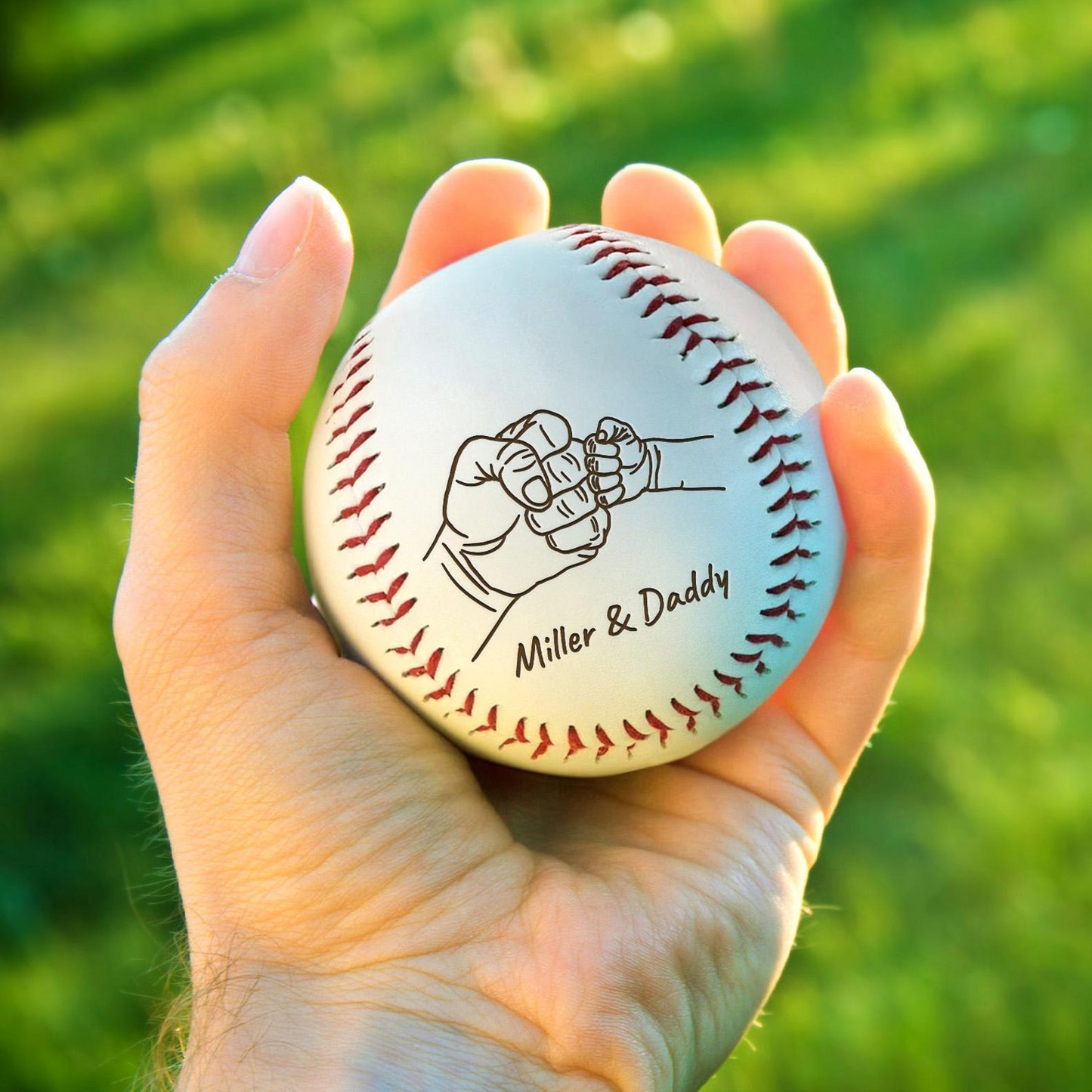 Personalized Dad and Kid Fist Bump | Custom Name Engraved Baseball | Father's Day Gift