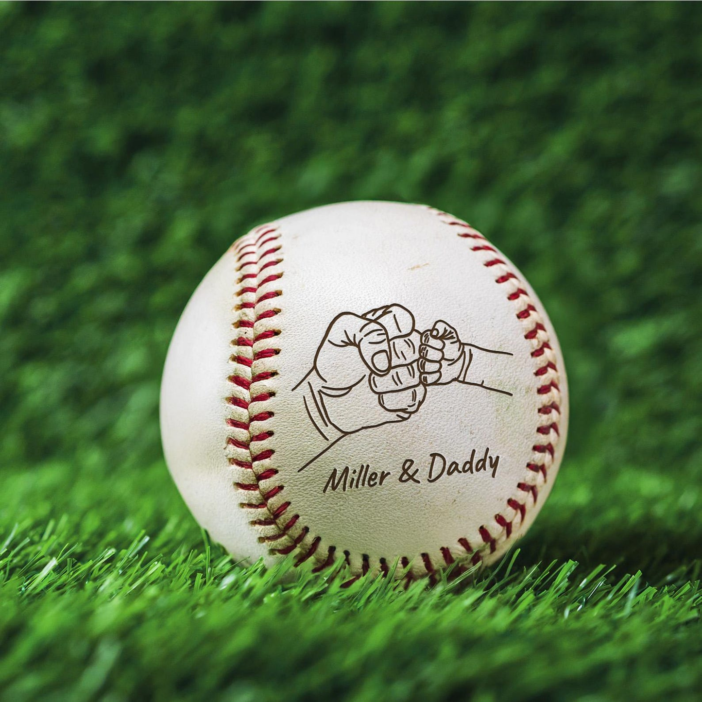 Personalized Dad and Kid Fist Bump | Custom Name Engraved Baseball | Father's Day Gift