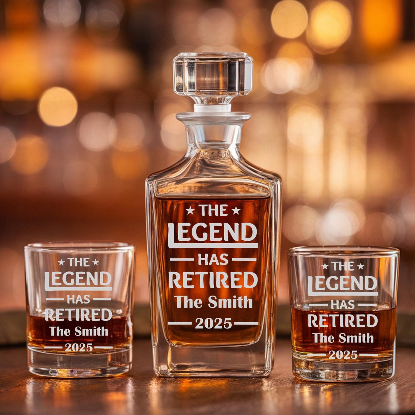 The Legend Has Retired Whiskey Decanter Set With Glasses | Happy Retirement Gift | Gift For Retirement