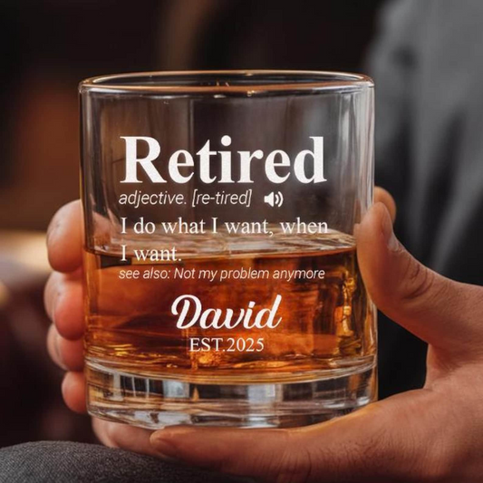Retired Whiskey Glass | Funny Retirement Gifts | Engraved Whiskey Glass
