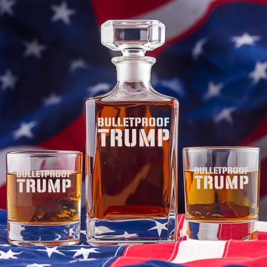 Bulletproof Trump Decanter & Whiskey Glass Set | Engraved Whiskey Decanter | Gift For Trump Supporters