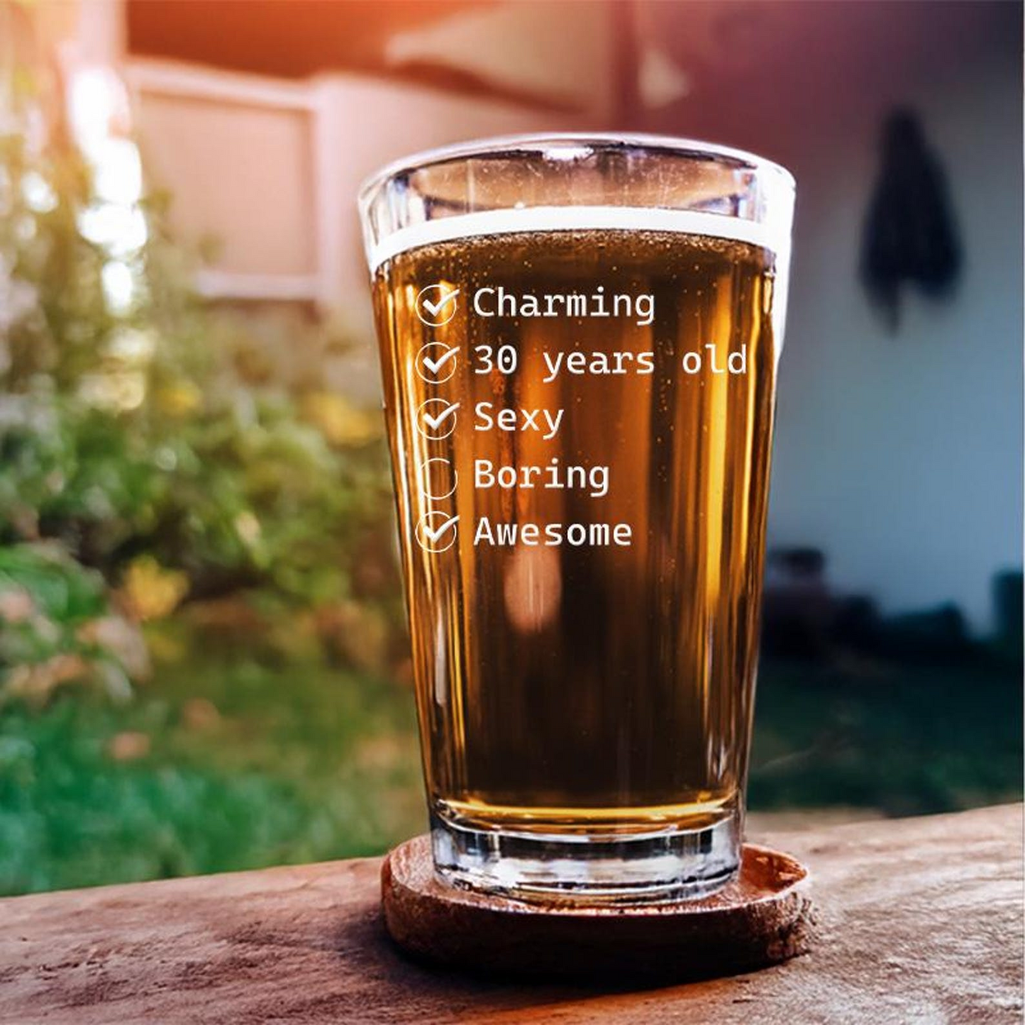 Check Box Birthday 30 Pint Glass | Funny Gift Idea | Engraved Beer Glass