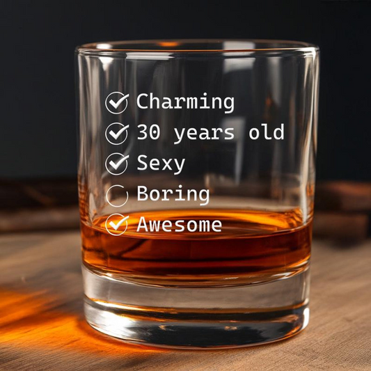 Check Box Birthday 30 Engraved Whiskey Glass | Funny Gift Idea | Birthday Gift For Friend