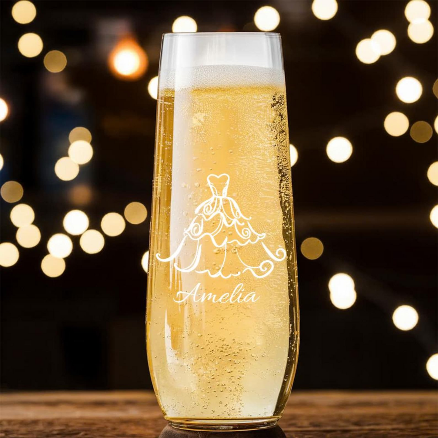 Custom Wedding Dress and Tuxedo Name Stemless Flutes Wine Glasses | Engraved Name And Date Champagne Flutes Glass | Wedding Gift