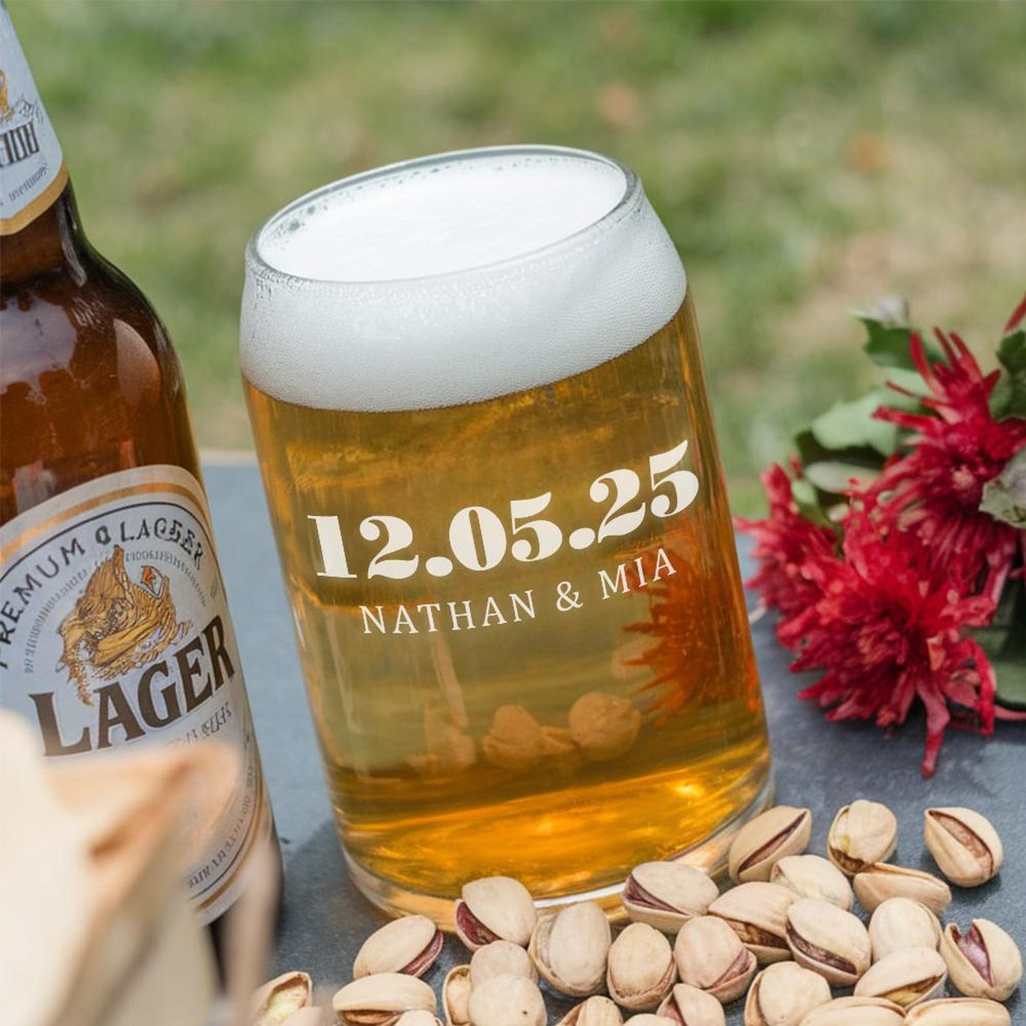 Personalized Wedding Date Beer Can Glass | Custom Name And Date Wedding Glasses | Gift For Couple