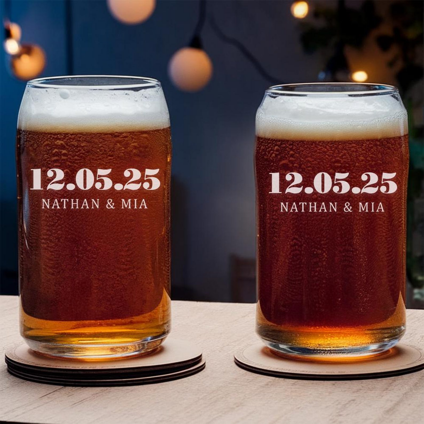 Personalized Wedding Date Beer Can Glass | Custom Name And Date Wedding Glasses | Gift For Couple