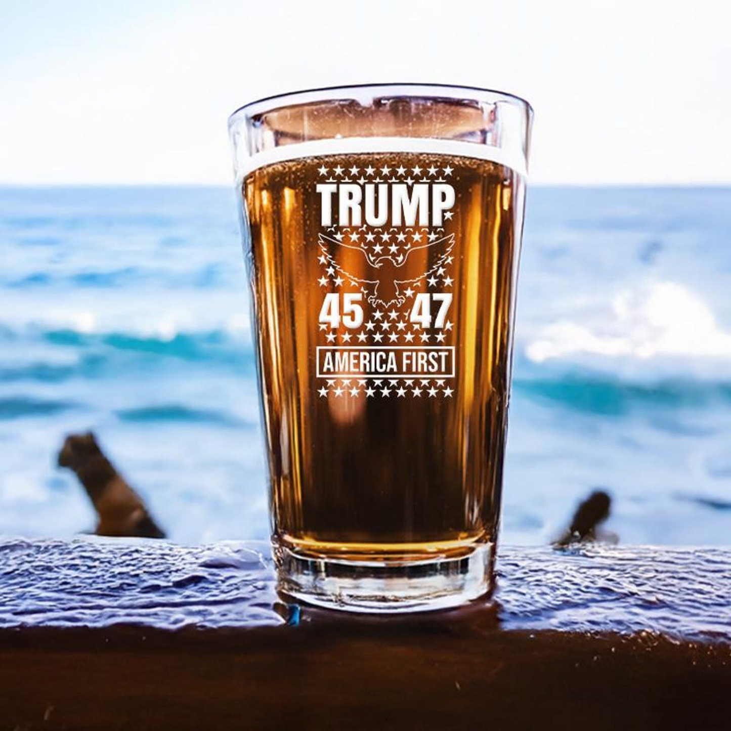 Trump 45/47 Pint Glass | America First Engraved Beer Glass | Patriotic Gift For Trump Supporters