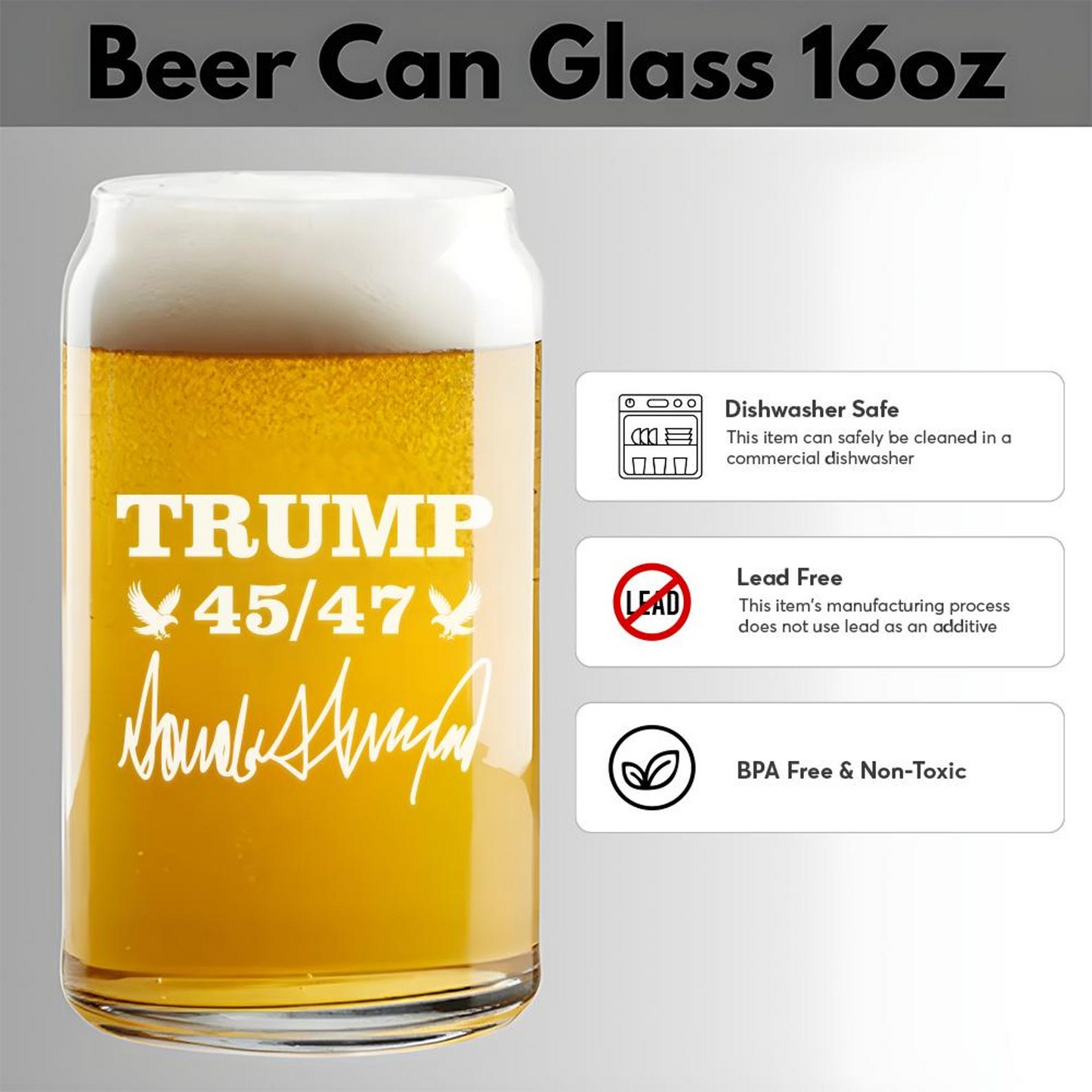 Trump 45 & 47 Take America Back Beer Can Glass 16oz | Trump Presidential Pint Glass | Patriotic Gift