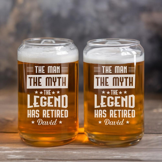 Personalized The Man The Myth The Legend Beer Can Glass 16 Oz | Retirement Gift | Beer Can Glass For Retirees