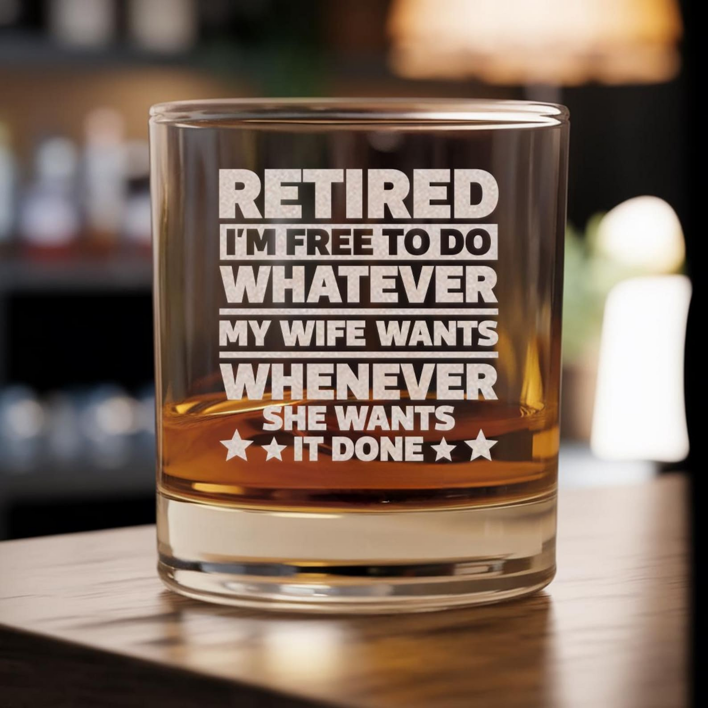 Retired I'm Free To Do Whatever Whiskey Glass | Funny Retirement Gifts | Engraved Whiskey Glass