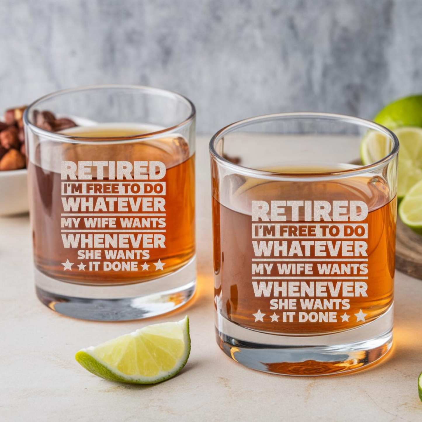 Retired I'm Free To Do Whatever Whiskey Glass | Funny Retirement Gifts | Engraved Whiskey Glass