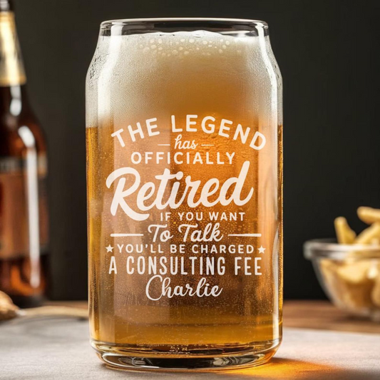 Custom Name The Legend Has Officially Retired Beer Can Glass 16 Oz | Retirement Gift | Beer Can Glass For Retirees