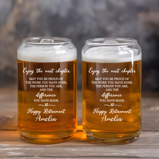 Personalized Enjoy The Next Chapter Beer Can Glass 16 Oz | Retirement Gift | Beer Can Glass For Retirees
