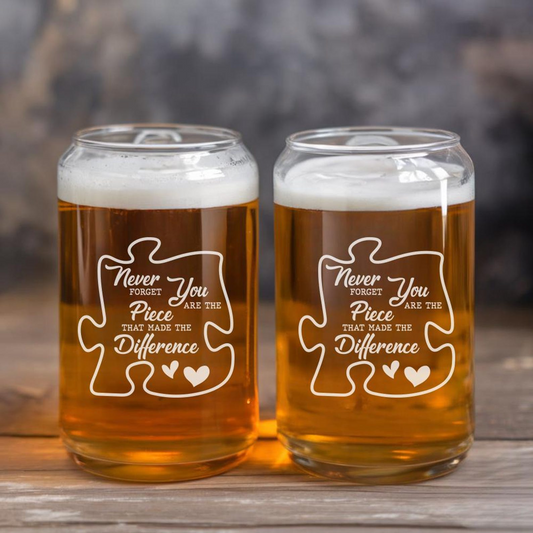 Never Forget You Are The Piece That Made The Difference Beer Can Glass 16 Oz | Retirement Gift | Beer Can Glass For Retirees