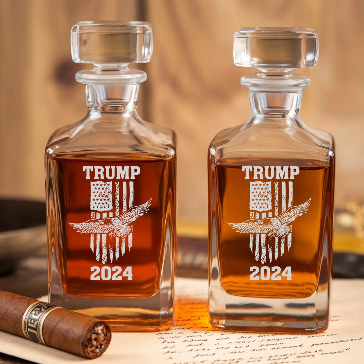 Trump 2024 Decanter & Whiskey Glass Set | Engraved Whiskey Decanter | Gift For Trump Supporters