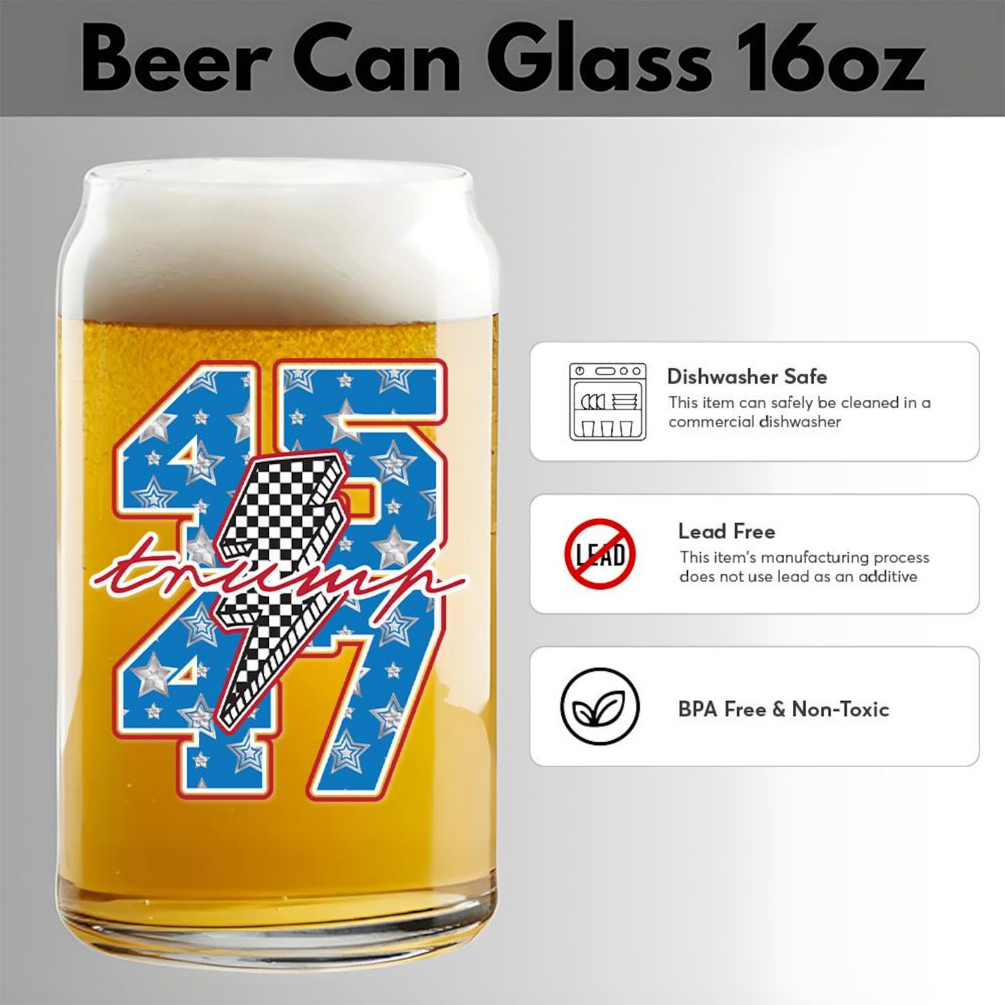 President Trump 45 47 Beer Can Glass 16oz | Trump Presidential Pint Glass | Gift For Trump Supporters