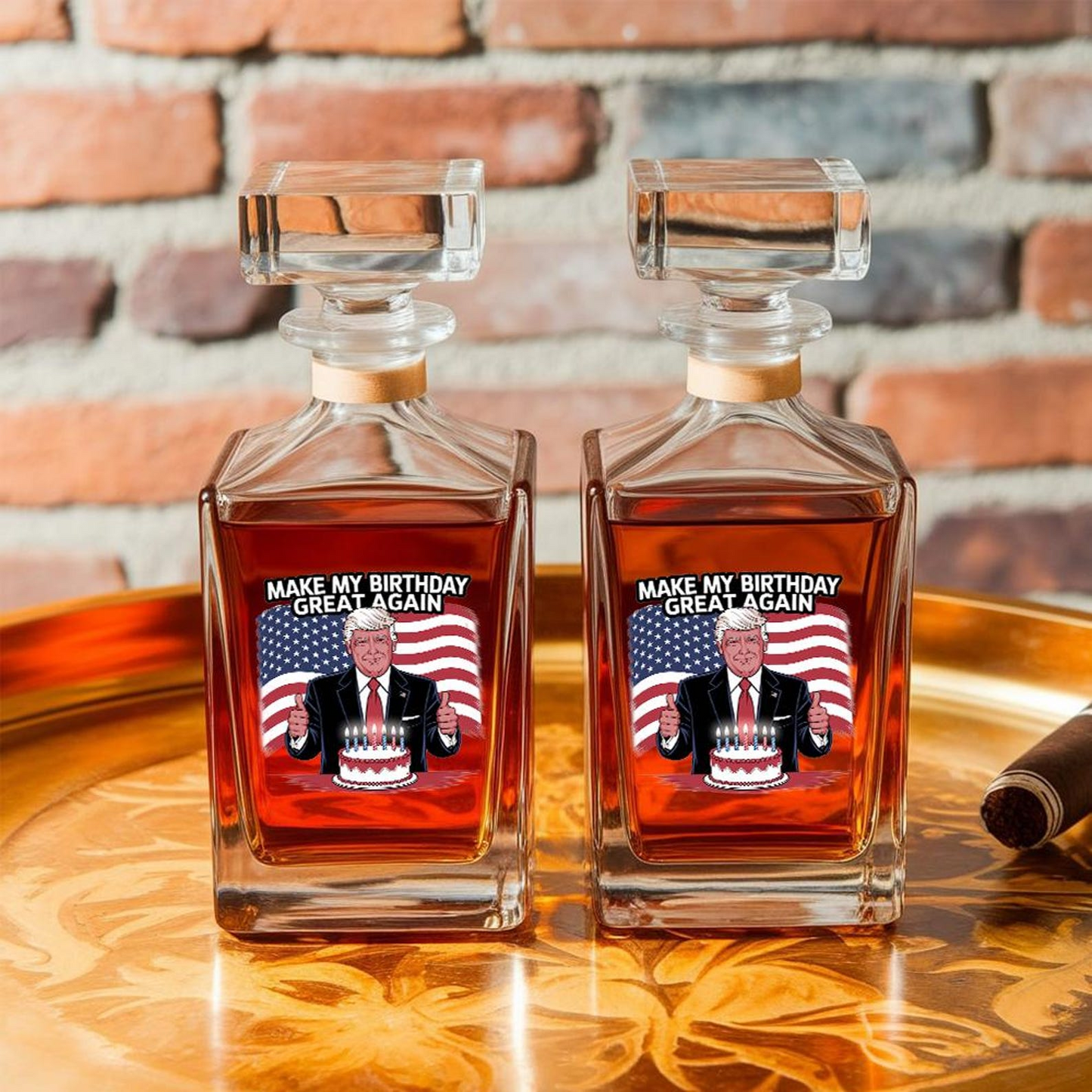 Make My Birthday Great Again Trump Decanter & Whiskey Glass Set | Patriotic Gift | Engraved Whiskey Decanter