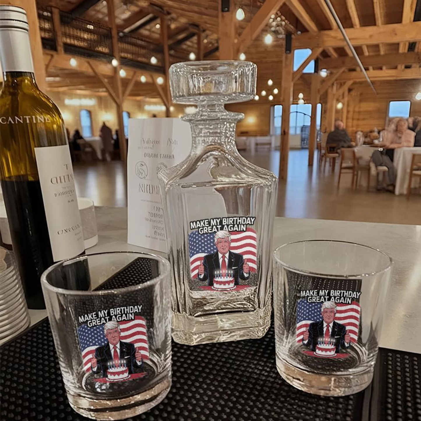 Make My Birthday Great Again Trump Decanter & Whiskey Glass Set | Patriotic Gift | Engraved Whiskey Decanter