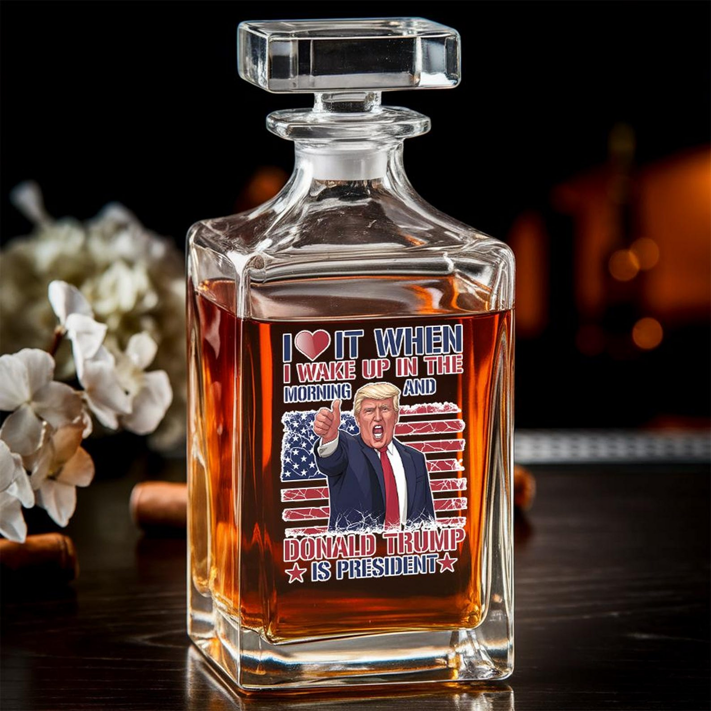 President Trump Decanter & Whiskey Glass Set | Patriotic Gift | Engraved Whiskey Decanter