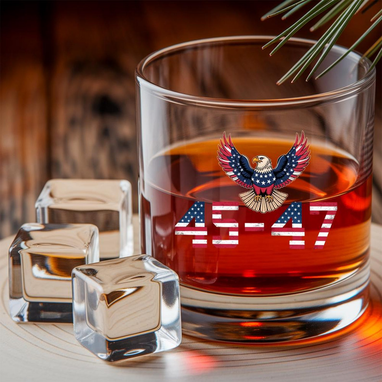 Trump 45 47 American Flag Decanter & Whiskey Glass Set | Patriotic Gift | Engraved Whiskey Decanter