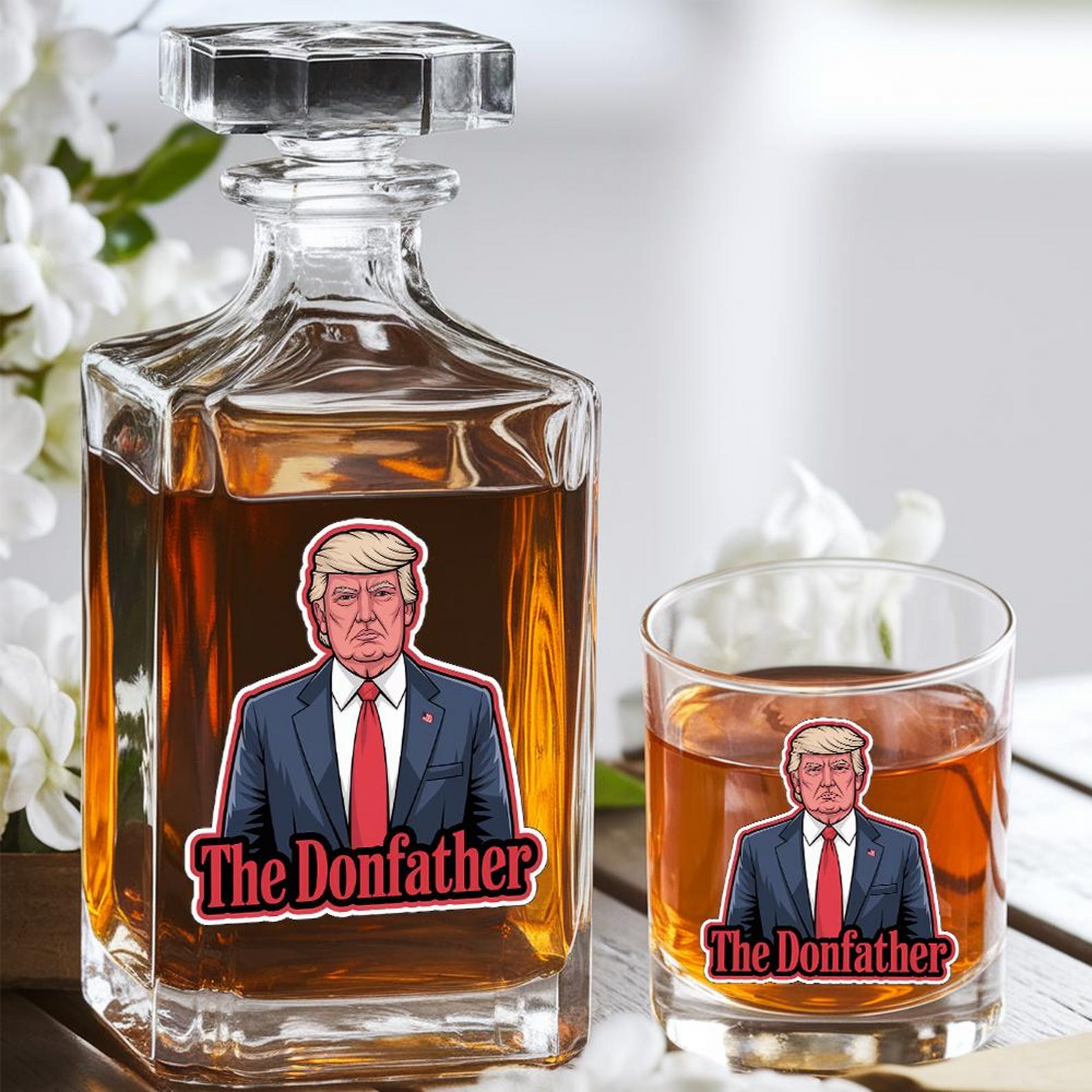 Trump The Donfather Decanter & Whiskey Glass Set | Patriotic Gift | Funny Engraved Whiskey Decanter